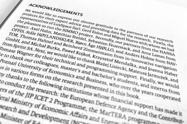 Acknowledgements in the book titled Data analysis in the maritime domain where Gerd Eiden and Miguel Nuevo - both from LuxSpace - are mentioned.